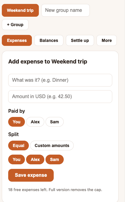 Adding a shared expense to a group in FairTab